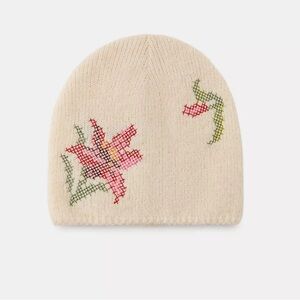 Zara floral embroidery knit hat with wool